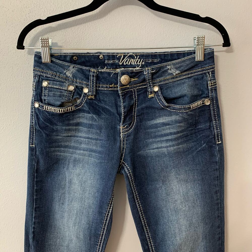 Premium Vanity Collection Women's Harlow Skinny Embellished Dark Blue Sz 27W/32L - Picture 3 of 16